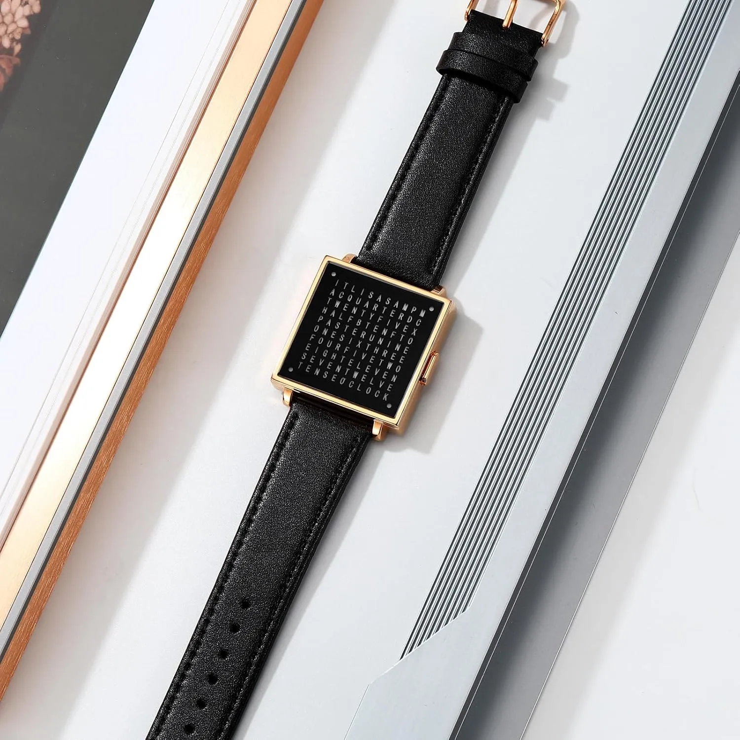 Gold and Silver - Toned Leather Strap Gifts for Men Gosasa Square Men's Luxury Watches Fashion Creative Multi - prehistoric journal presidency beard platitudinous adequate Functional Waterproof Wristwatch, 