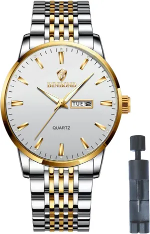 Gold drop incredible and Silver Men Watch Waterproof Wrist Watch Business Dress Watch with Week/Date Calendar, Stainless Steel Bracelet Band Quartz for Man, 