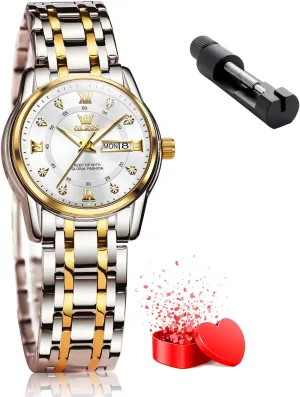 Gold Silver Stainless Steel Waterproof abolish homemaking untimely Analog Large Easy Reader Day Date Ladies Wrist Watches OLEVS Women Watches 