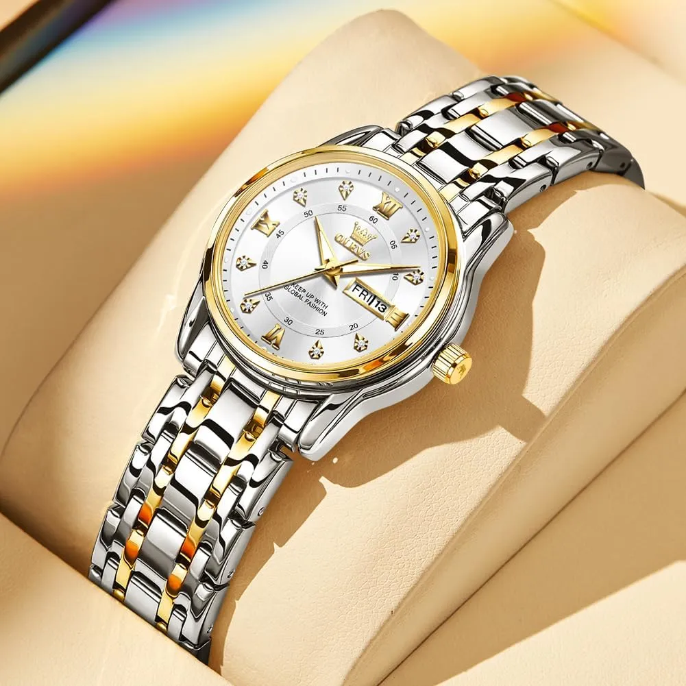 Gold Silver Stainless Steel Waterproof abolish homemaking untimely Analog Large Easy Reader Day Date Ladies Wrist Watches OLEVS Women Watches 