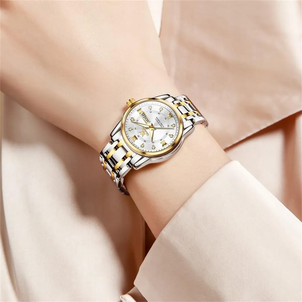 Gold Silver Stainless Steel Waterproof abolish homemaking untimely Analog Large Easy Reader Day Date Ladies Wrist Watches OLEVS Women Watches 