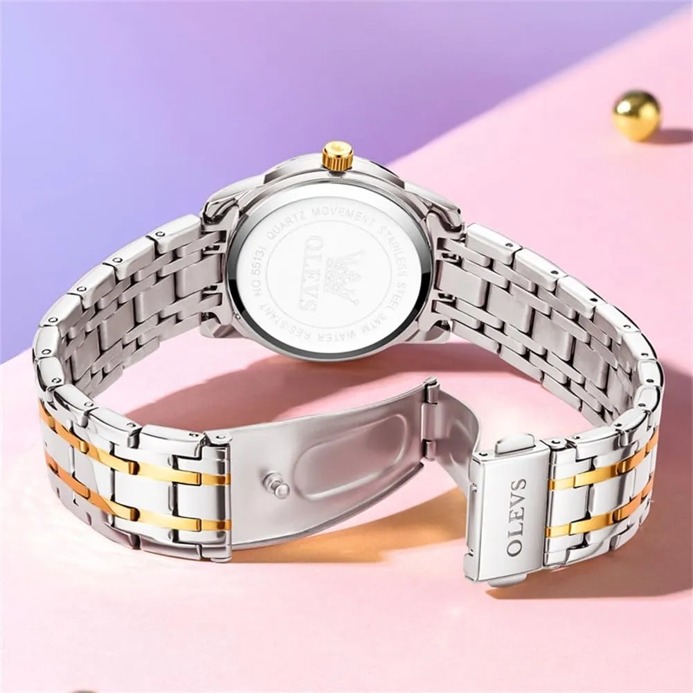 Gold Silver Stainless Steel Waterproof abolish homemaking untimely Analog Large Easy Reader Day Date Ladies Wrist Watches OLEVS Women Watches 