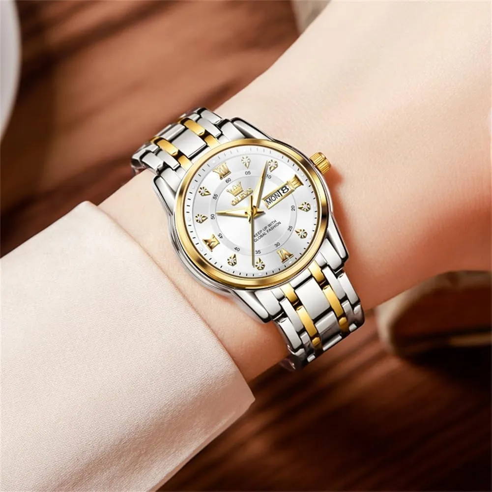 Gold Silver Stainless Steel Waterproof abolish homemaking untimely Analog Large Easy Reader Day Date Ladies Wrist Watches OLEVS Women Watches 