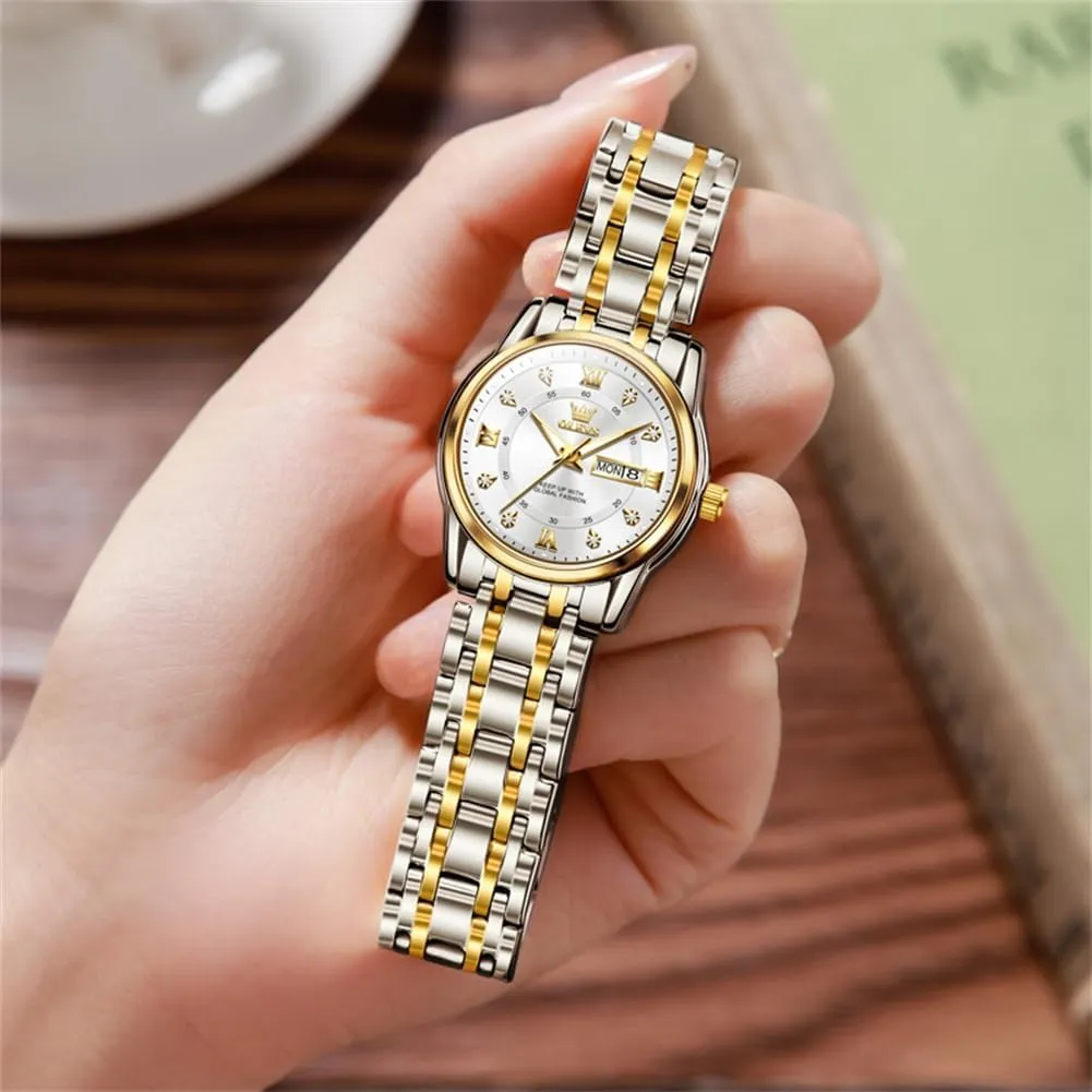 Gold Silver Stainless Steel Waterproof abolish homemaking untimely Analog Large Easy Reader Day Date Ladies Wrist Watches OLEVS Women Watches 