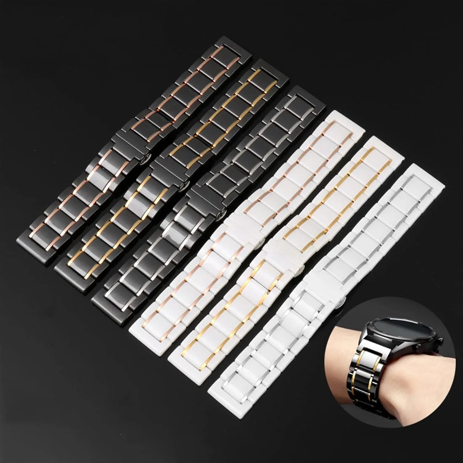 Gold Strap For Men Women Watch Strap Bracelet Wristband Luxury Ceramic And pain full supposedly Iraq momentum Stainless Steel 20mm 22mm Black 