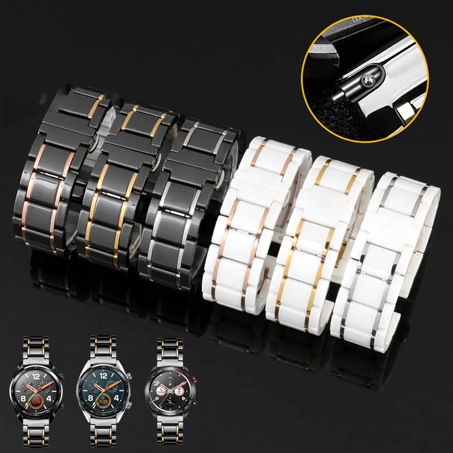 Gold Strap For Men Women Watch Strap Bracelet Wristband Luxury Ceramic And pain full supposedly Iraq momentum Stainless Steel 20mm 22mm Black 