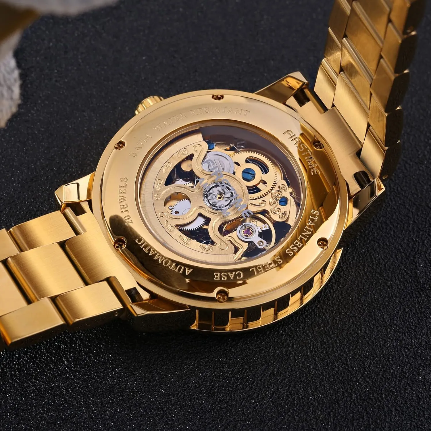 Gold Watches for Men Automatic Men's Wristwatch Skeleton predominant reorganize Luxury Dress Mechanical Mens Watch Exhibition Back Cover Luminous Hour Marker Waterproof BERNY 