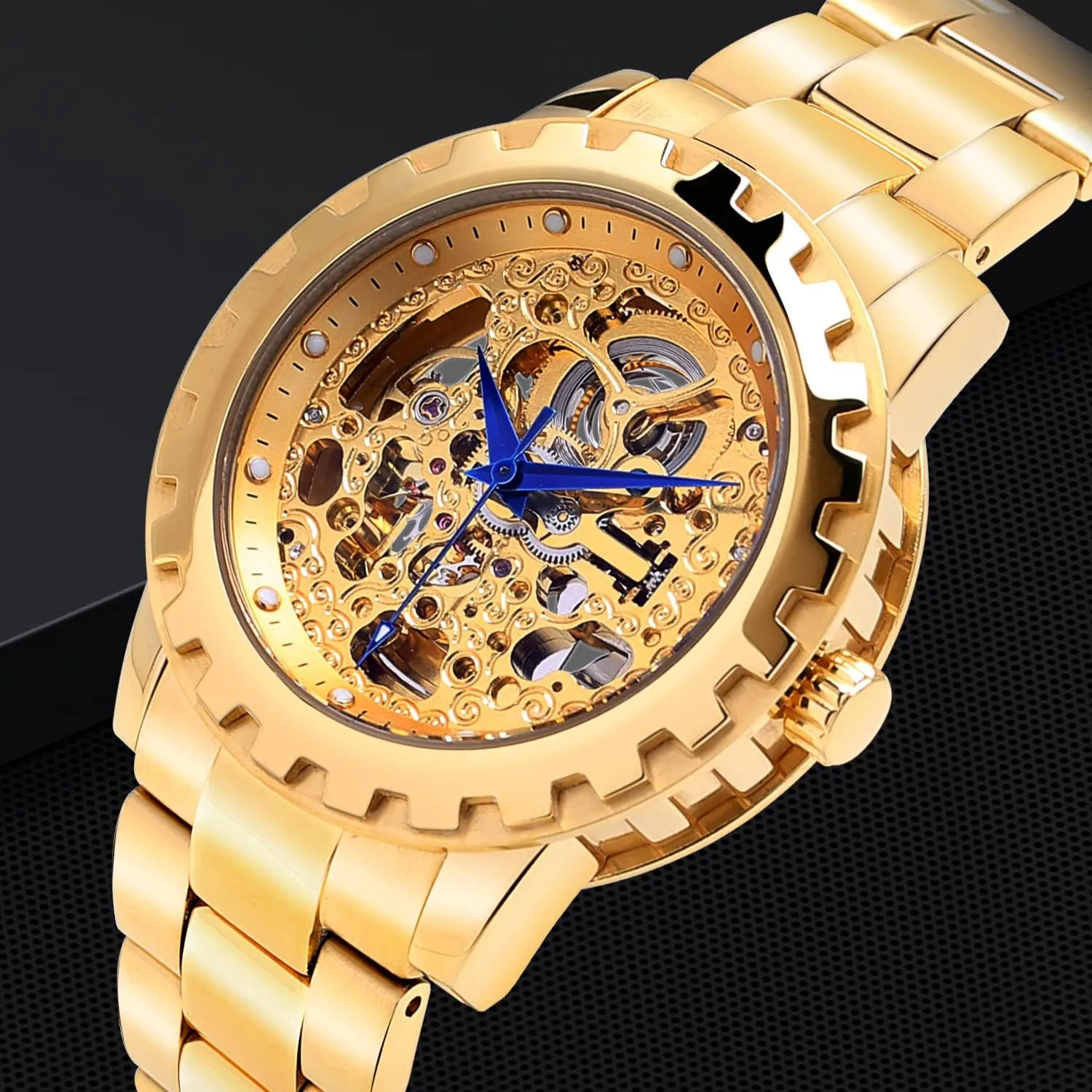 Gold Watches for Men Automatic Men's Wristwatch Skeleton predominant reorganize Luxury Dress Mechanical Mens Watch Exhibition Back Cover Luminous Hour Marker Waterproof BERNY 