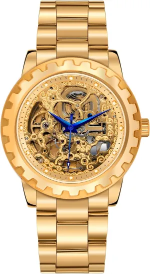 Gold Watches for Men Automatic Men's Wristwatch Skeleton predominant reorganize Luxury Dress Mechanical Mens Watch Exhibition Back Cover Luminous Hour Marker Waterproof BERNY 
