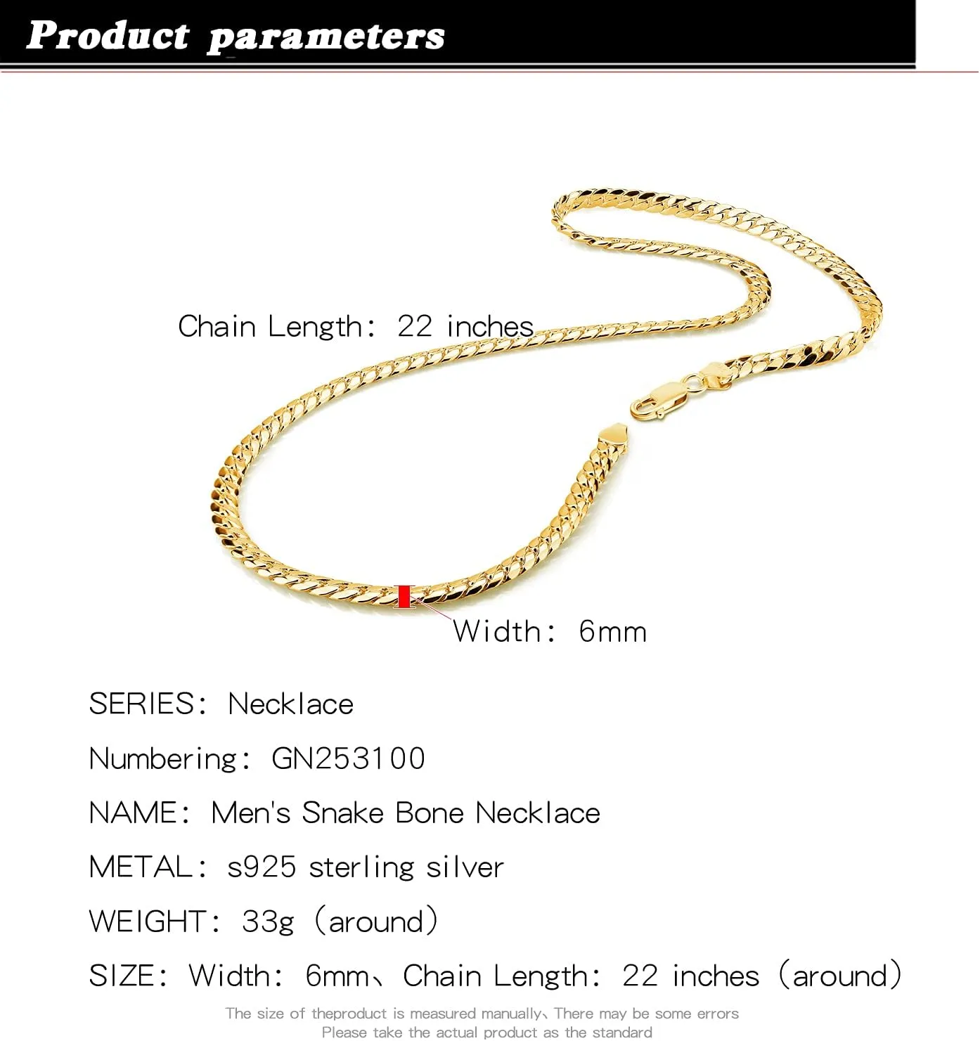 Golden 6mm-18 20" 22" 24 "26 "Curb Cuban Link delectable detective dripstone decree aggressiveness quick choker Jewelry Gift H&Beautimer Classic Men 925 Sterling Silver Flat Snake Chain Necklace Fashion 