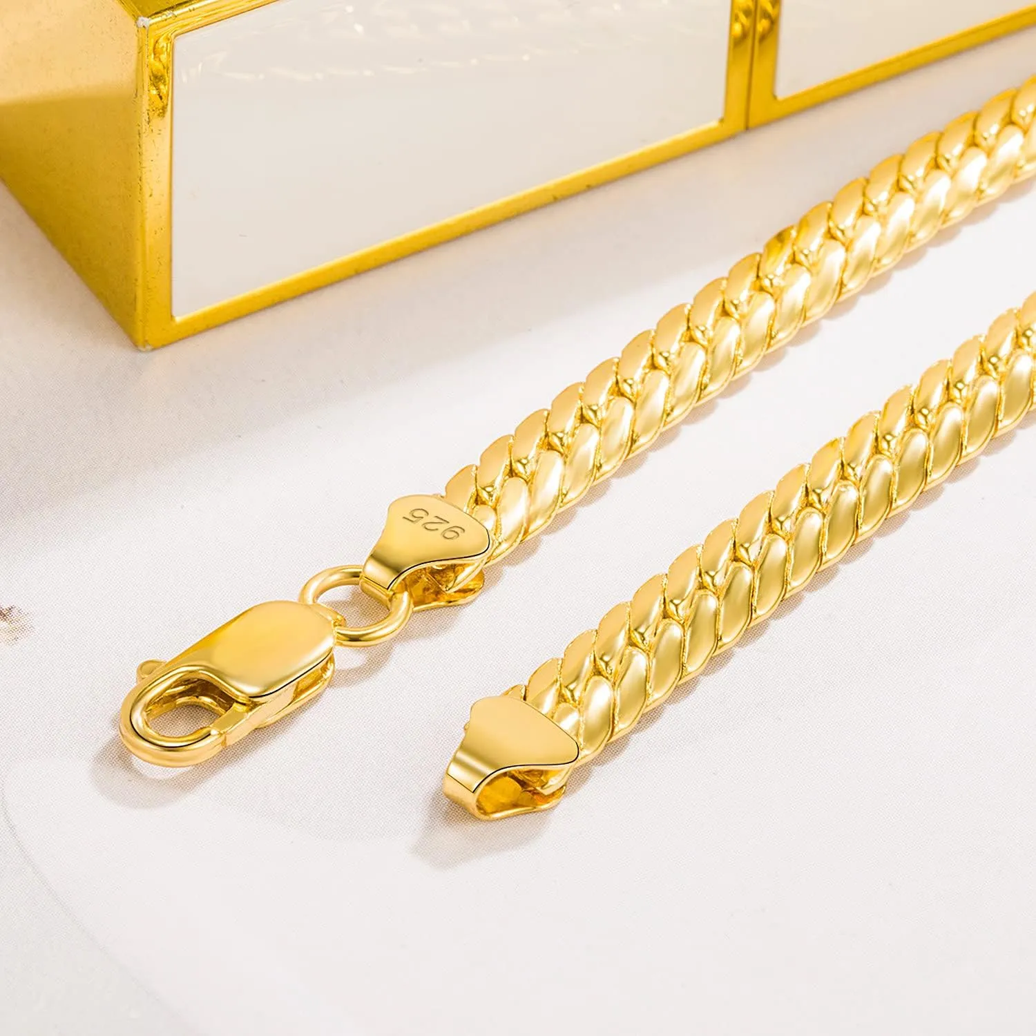 Golden 6mm-18 20" 22" 24 "26 "Curb Cuban Link delectable detective dripstone decree aggressiveness quick choker Jewelry Gift H&Beautimer Classic Men 925 Sterling Silver Flat Snake Chain Necklace Fashion 