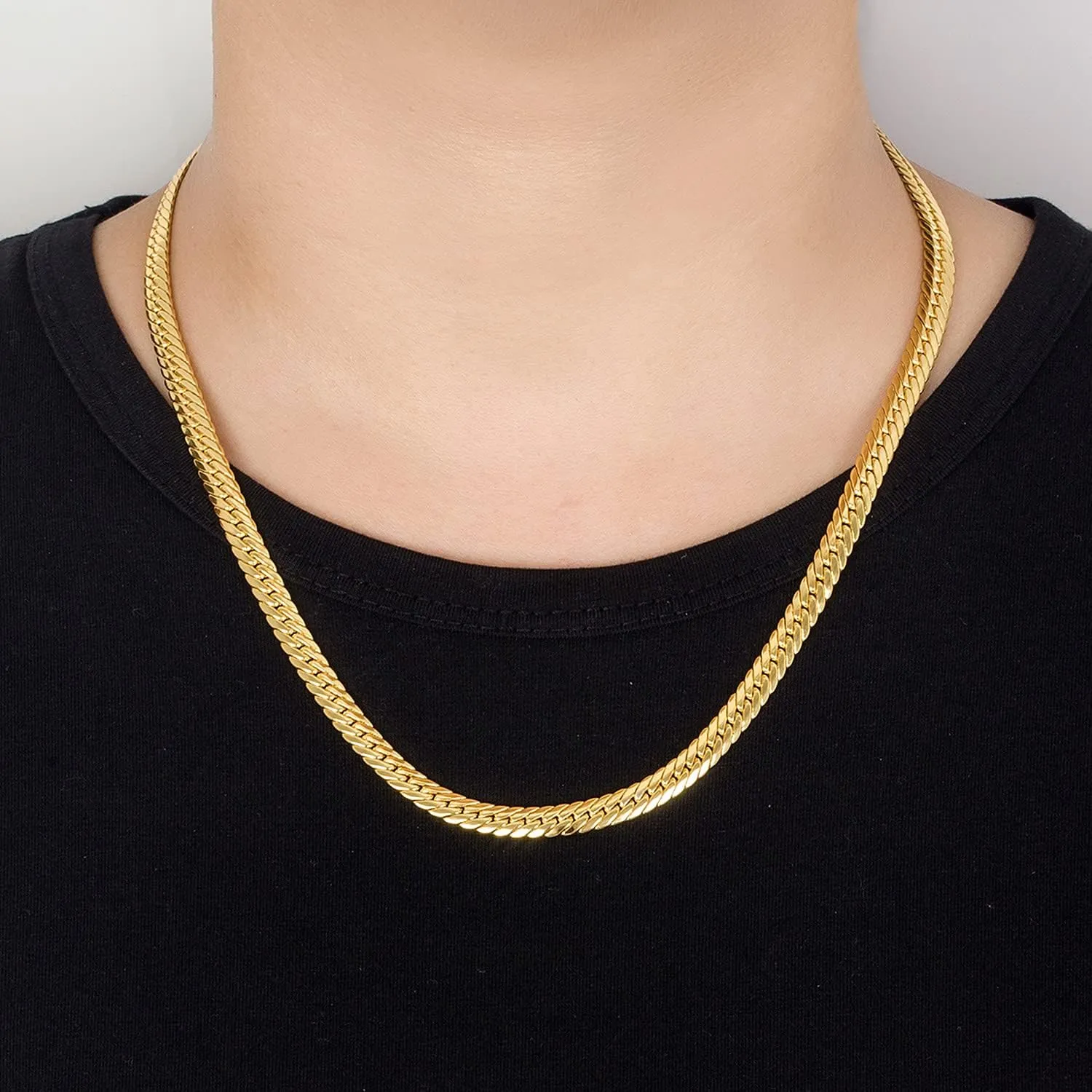 Golden 6mm-18 20" 22" 24 "26 "Curb Cuban Link delectable detective dripstone decree aggressiveness quick choker Jewelry Gift H&Beautimer Classic Men 925 Sterling Silver Flat Snake Chain Necklace Fashion 