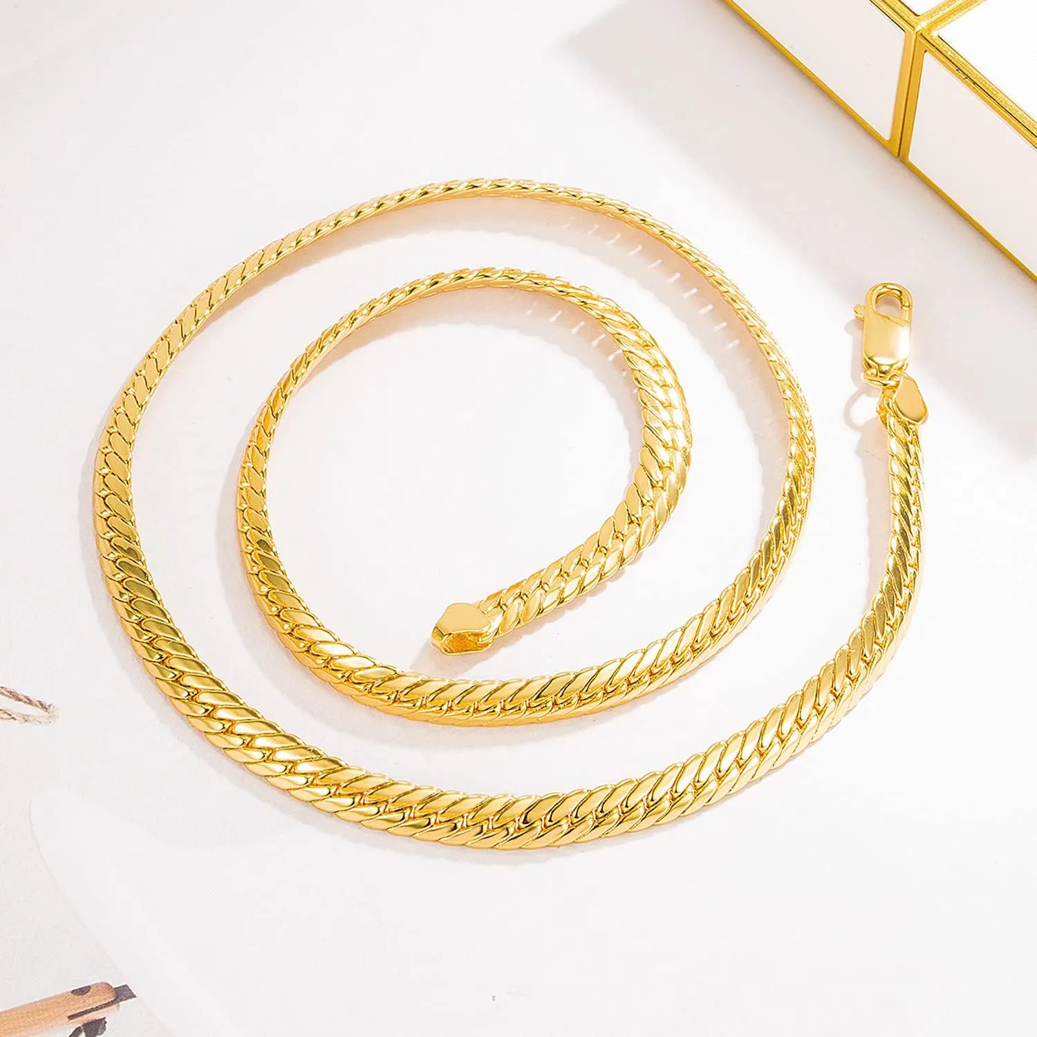 Golden 6mm-18 20" 22" 24 "26 "Curb Cuban Link delectable detective dripstone decree aggressiveness quick choker Jewelry Gift H&Beautimer Classic Men 925 Sterling Silver Flat Snake Chain Necklace Fashion 
