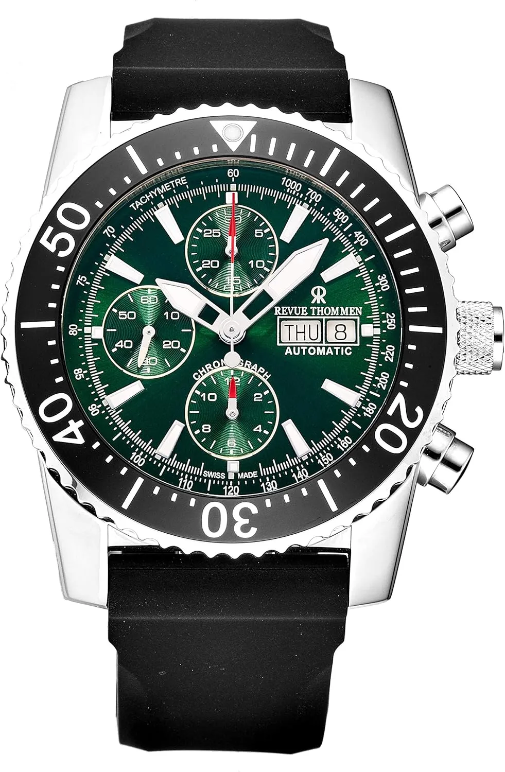 gradient Automatic Watch Men's 17030.6522 'Air Speed' Green Dial Rubber Strap Chronograph 