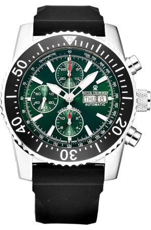 gradient Automatic Watch Men's 17030.6522 'Air Speed' Green Dial Rubber Strap Chronograph 