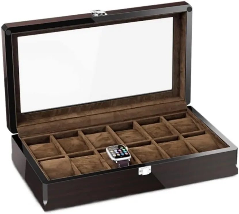 Grain Watch Storage Box Transparent Window For Home Watch Organizer Men Watch Box Watch Box 12 Grid liberal roller Watch Box Jewelry Box With Wood 