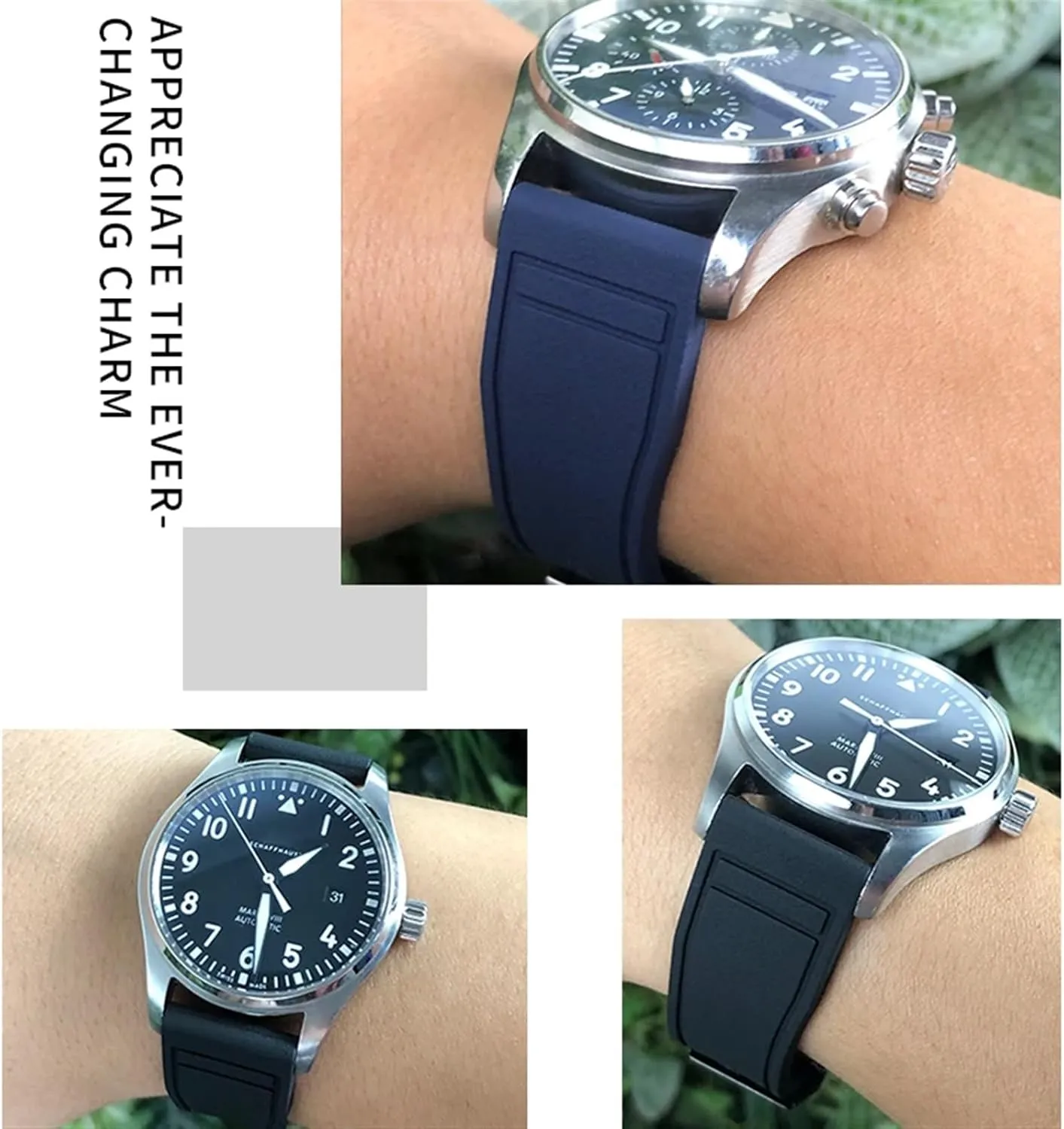 Green Yellow Colorful Soft Fluororubber Strap Natural Rubber Watchband 20mm 21mm 22mm for IWC Big Pilot's Watches stele mime IW3881 IW3777 