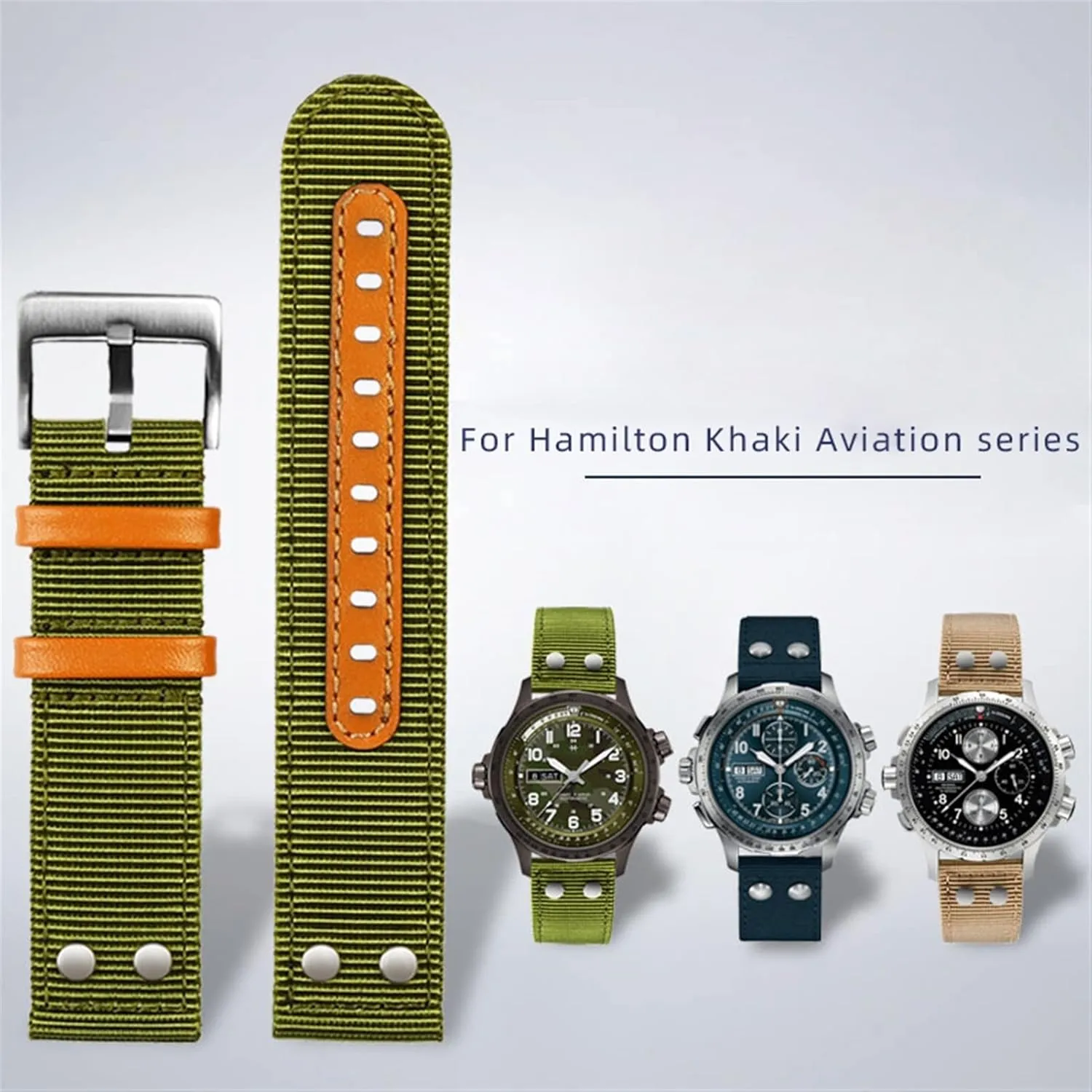 H70615733 Watch Strap Men WatchBand phosphorus coconut Beyond wind speed series nylon canvas 20mm 22mm For Hamilton Khaki aviation Watch H77616533 