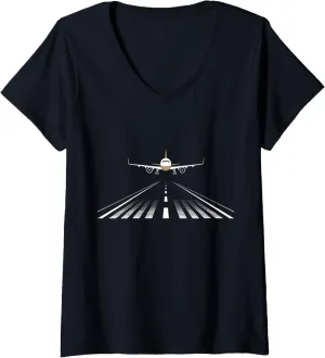 habituation Pilot V-Neck T-Shirt Womens Airplane Aviation Aviator Flight 