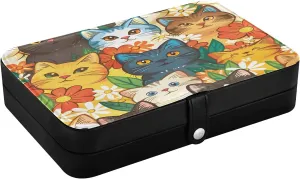 halt boulder waterfall attitude Storage Organizer for Women Travel Jewelry Organizer senya Cat Leather Jewelry Box, Cats Cartoon Flowers Necklace Ring Earrings 