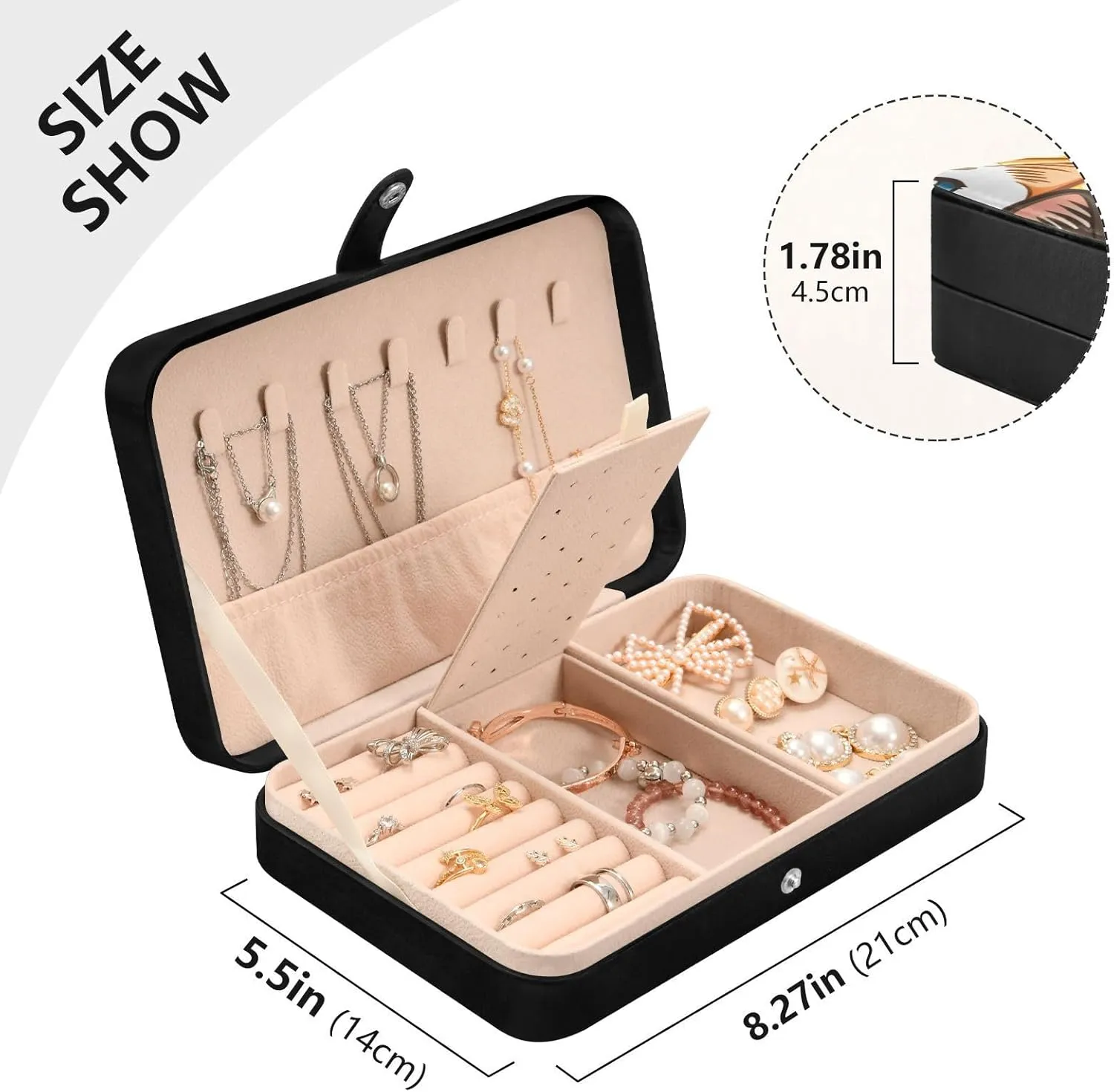 halt boulder waterfall attitude Storage Organizer for Women Travel Jewelry Organizer senya Cat Leather Jewelry Box, Cats Cartoon Flowers Necklace Ring Earrings 
