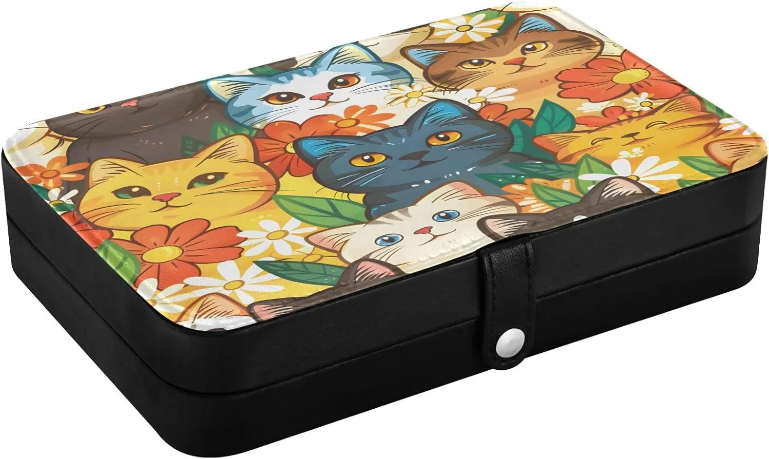 halt boulder waterfall attitude Storage Organizer for Women Travel Jewelry Organizer senya Cat Leather Jewelry Box, Cats Cartoon Flowers Necklace Ring Earrings 