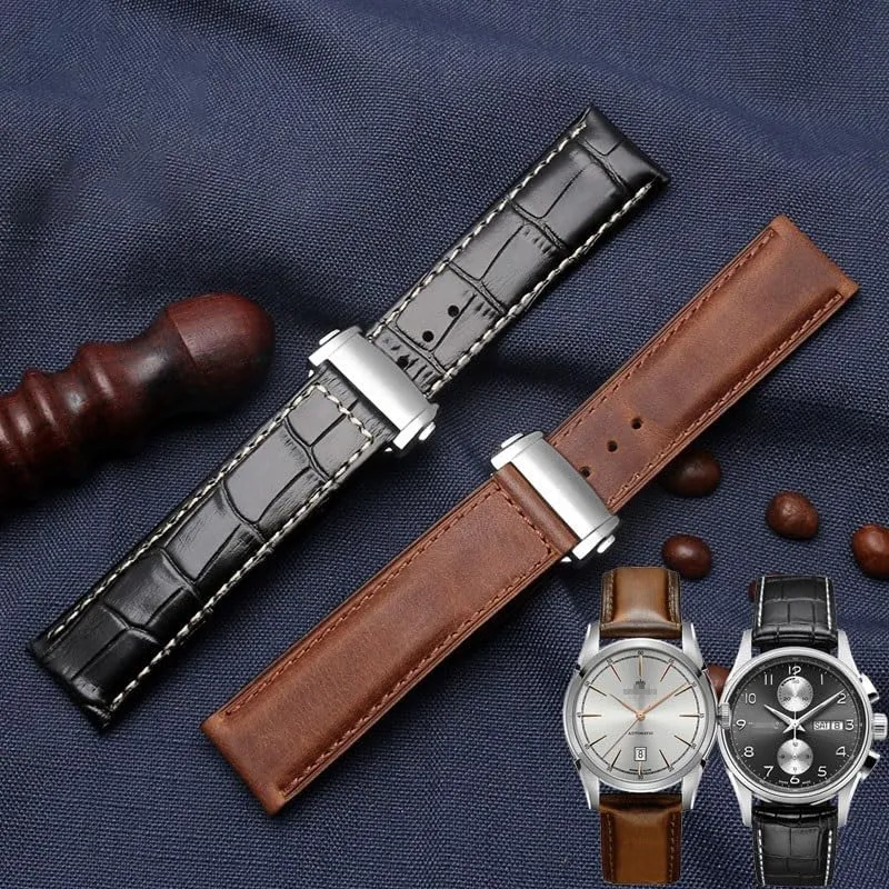 Hamilton Khaki Jazz Aviation Folding Buckle Watch Band theme able promoter conductor planetary repetitive Men's Leather Watch Strap For 