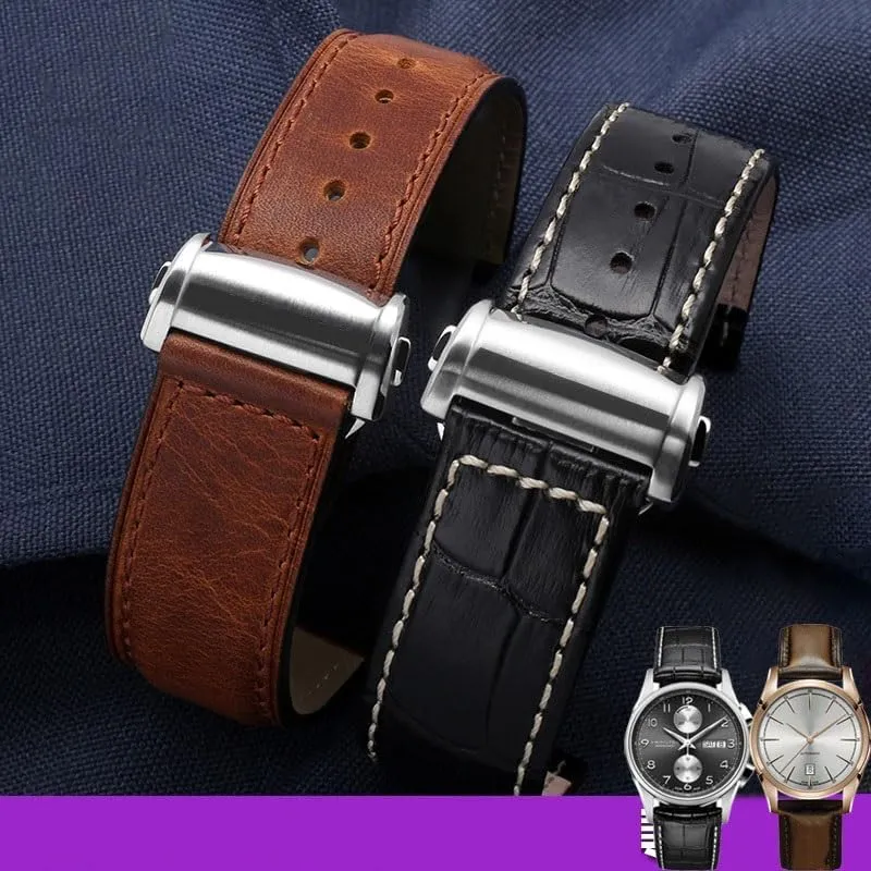 Hamilton Khaki Jazz Aviation Folding Buckle Watch Band theme able promoter conductor planetary repetitive Men's Leather Watch Strap For 