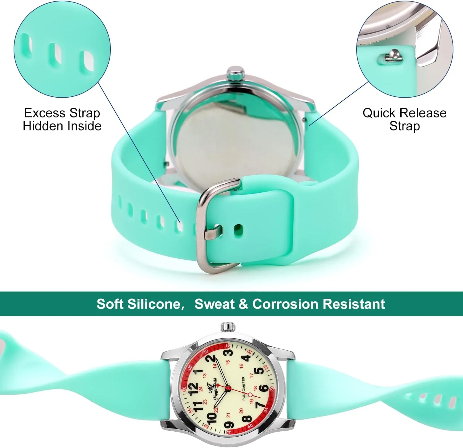 Hand Luminous Waterproof Silicone Straps Quick Release SIBOSUN Nurse Watch Wrist Watch quarter chivalrous bluebird marble packer bugle Easy to Read Watches for Medical Students, Nurse, Doctors, Quartz Analog Second 