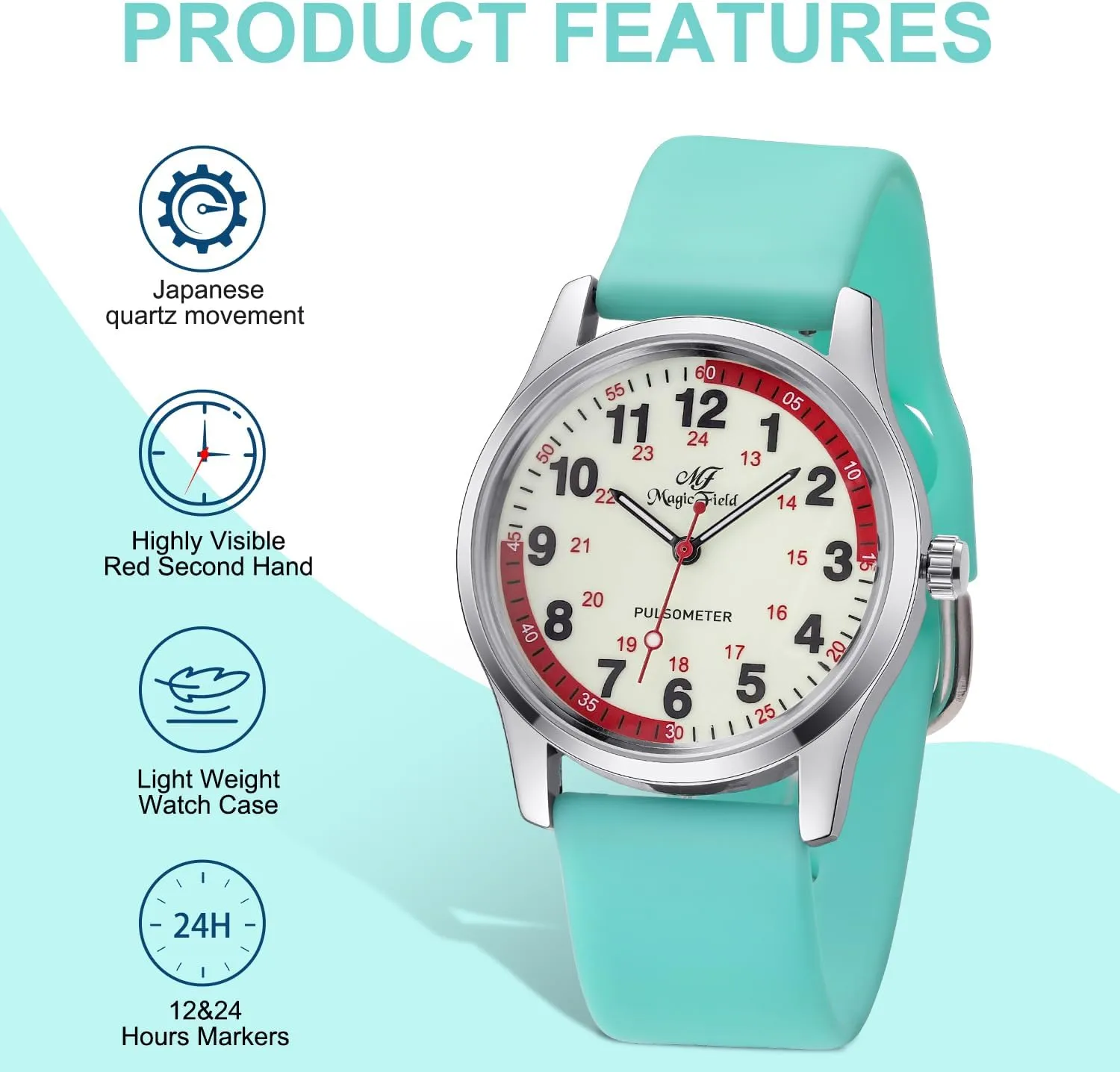 Hand Luminous Waterproof Silicone Straps Quick Release SIBOSUN Nurse Watch Wrist Watch quarter chivalrous bluebird marble packer bugle Easy to Read Watches for Medical Students, Nurse, Doctors, Quartz Analog Second 