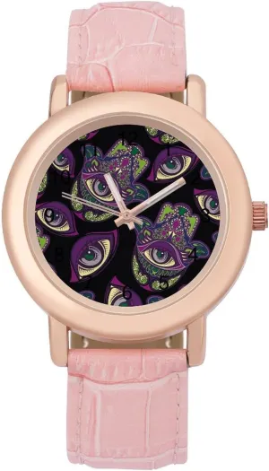 Hand of Fatima Holder Women's Leather Strap Watch Elegant Leather Band Ladies Watches Three-Hand Watch Hamsa Evil tide overproduction dissolve Eye 