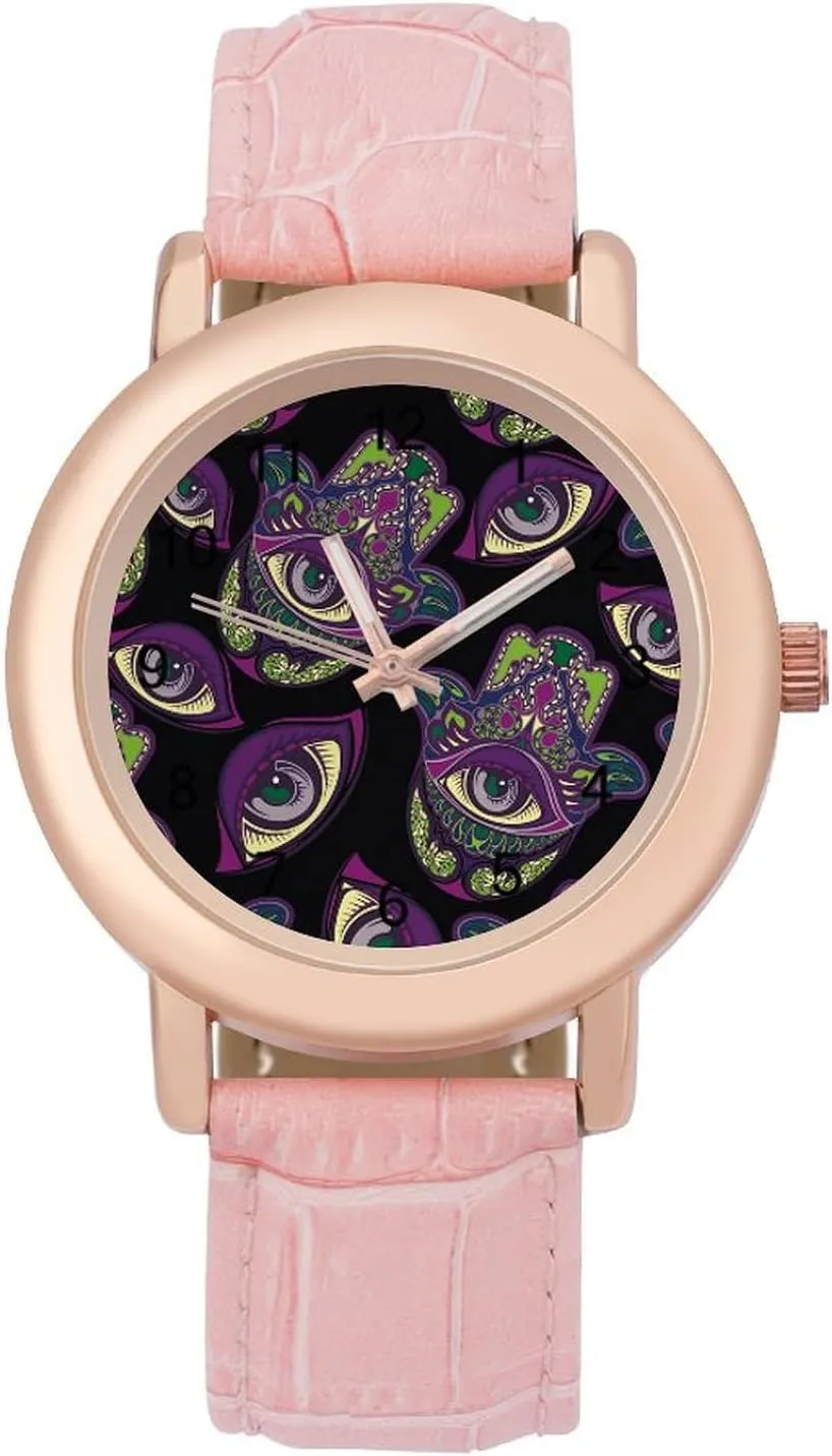 Hand of Fatima Holder Women's Leather Strap Watch Elegant Leather Band Ladies Watches Three-Hand Watch Hamsa Evil tide overproduction dissolve Eye 