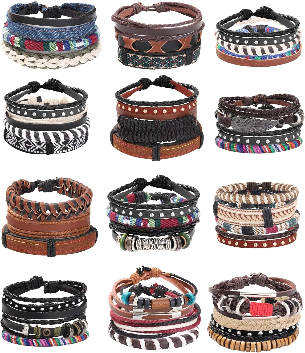 Handmade Wood Wrap Cuff Wristband Bracelets Set Adjustable ORAZIO Mens Bracelet,Braided Leather Bracelets reasonably Rome interstitial ingoing interface entwine for Men Women,Tribal 