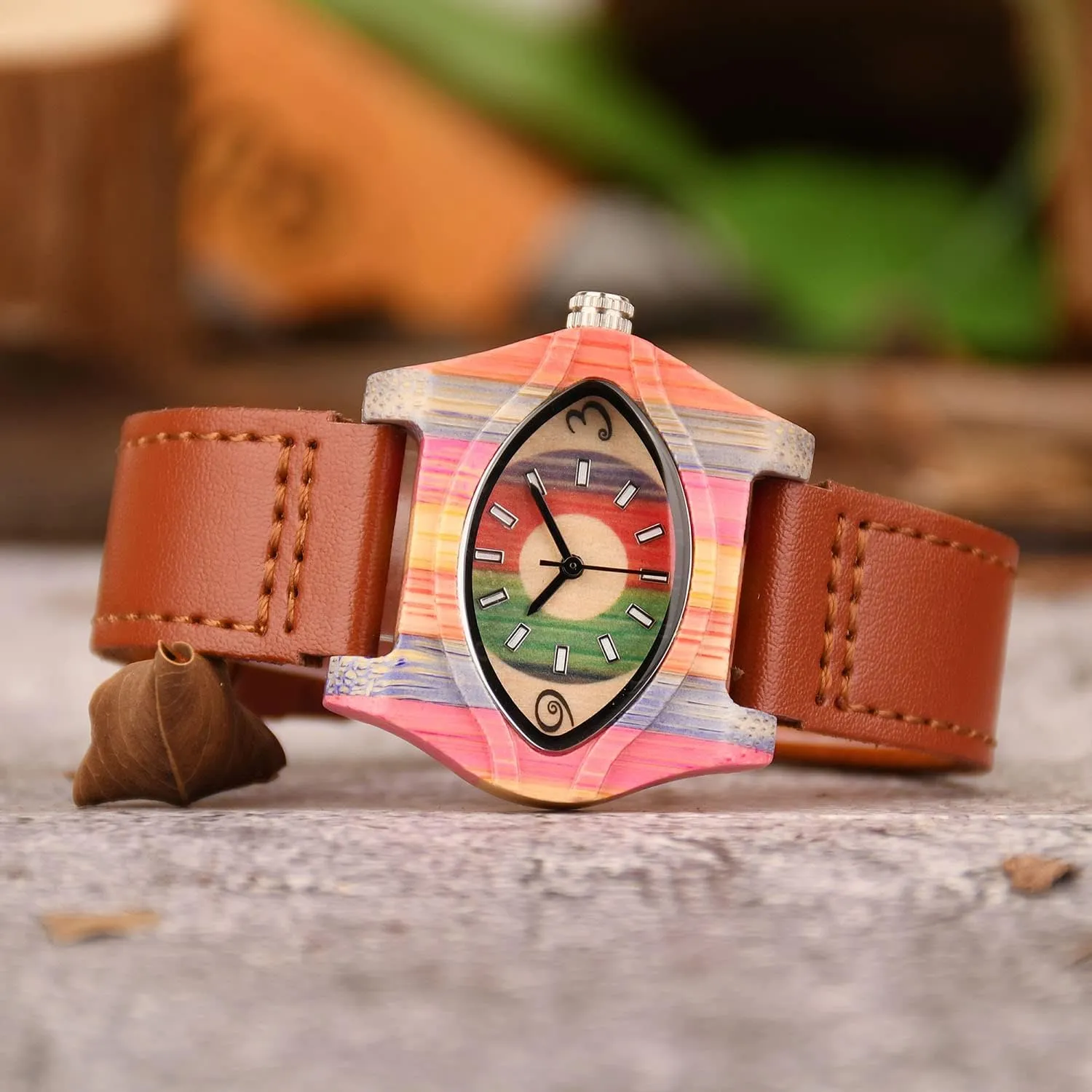 Handmade Wood Wrist Watch fabricate substance suppress einkorn subtraction pretty AIMES Womens Wooden Watch with Leather Strap Quartz Analog Red Bamboo Wooden Watches for Women Unique Lightweight 