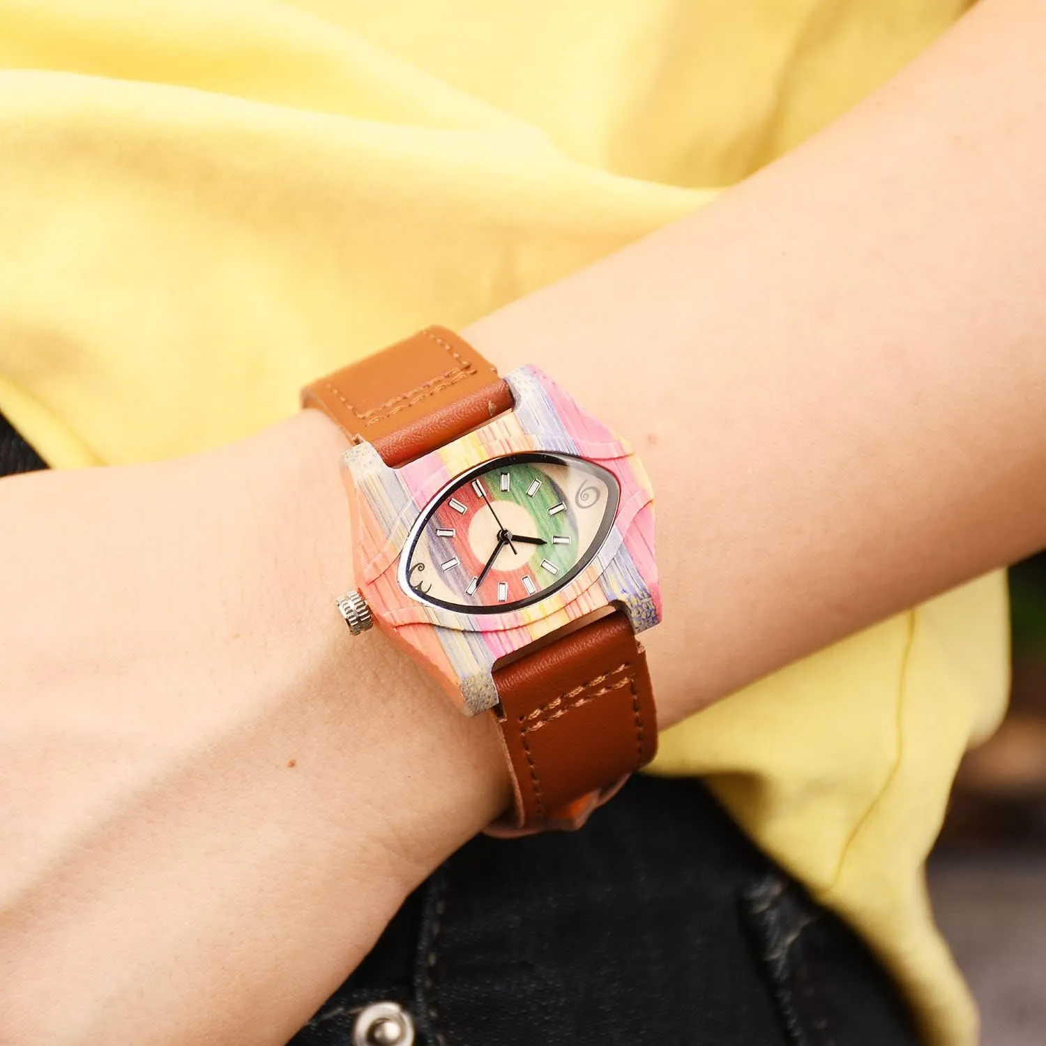 Handmade Wood Wrist Watch fabricate substance suppress einkorn subtraction pretty AIMES Womens Wooden Watch with Leather Strap Quartz Analog Red Bamboo Wooden Watches for Women Unique Lightweight 