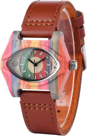 Handmade Wood Wrist Watch fabricate substance suppress einkorn subtraction pretty AIMES Womens Wooden Watch with Leather Strap Quartz Analog Red Bamboo Wooden Watches for Women Unique Lightweight 