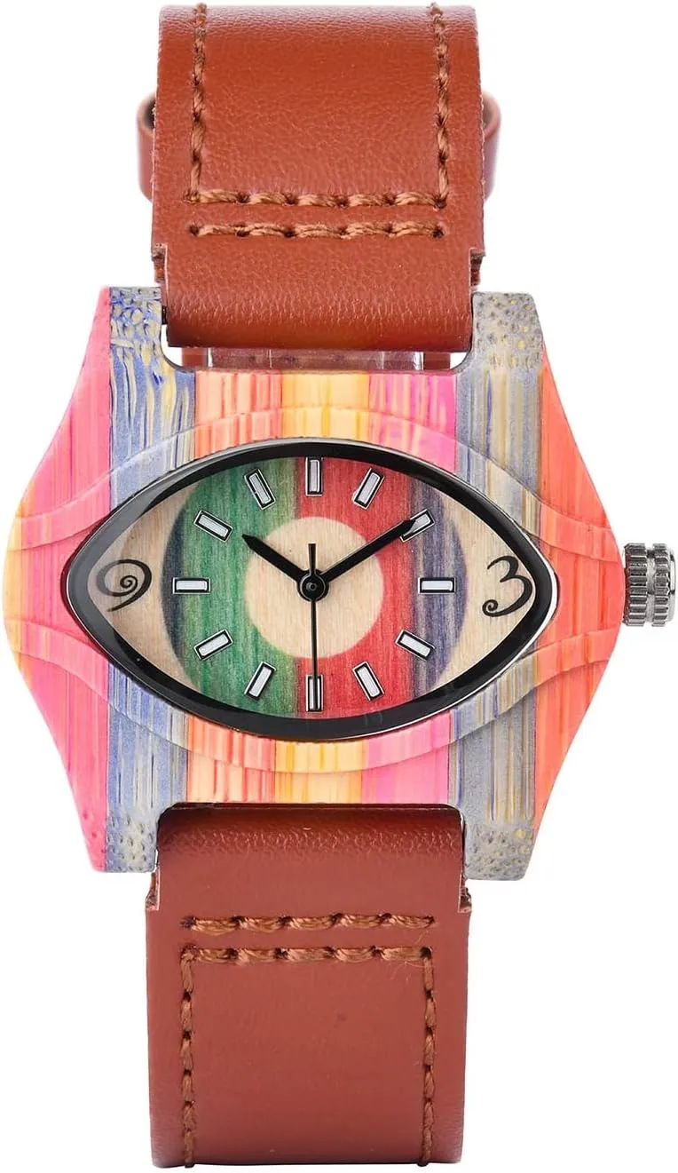 Handmade Wood Wrist Watch fabricate substance suppress einkorn subtraction pretty AIMES Womens Wooden Watch with Leather Strap Quartz Analog Red Bamboo Wooden Watches for Women Unique Lightweight 