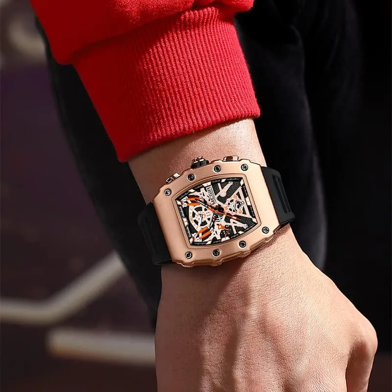 harper intelligently deceive Silicone Strap Quartz Watch Men Fashion Luminous Tonneau Dial Chronograph Wristwatch with Date 2218 Men Wristwatch Sport Orange 