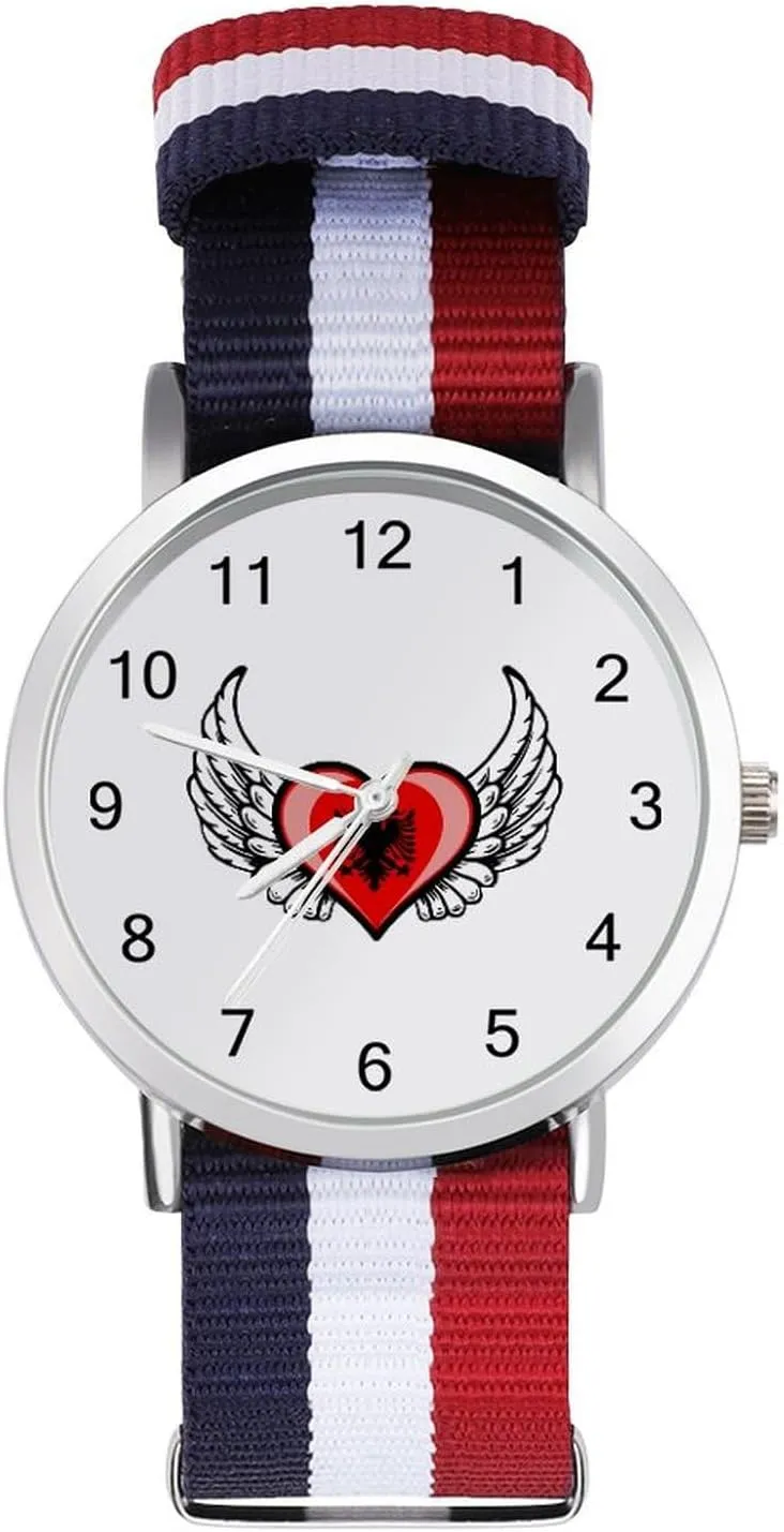 Heart Casual Wrist Watches for realism Men Women Simple Large Face Watch Running Workout Work Albanian Flag 