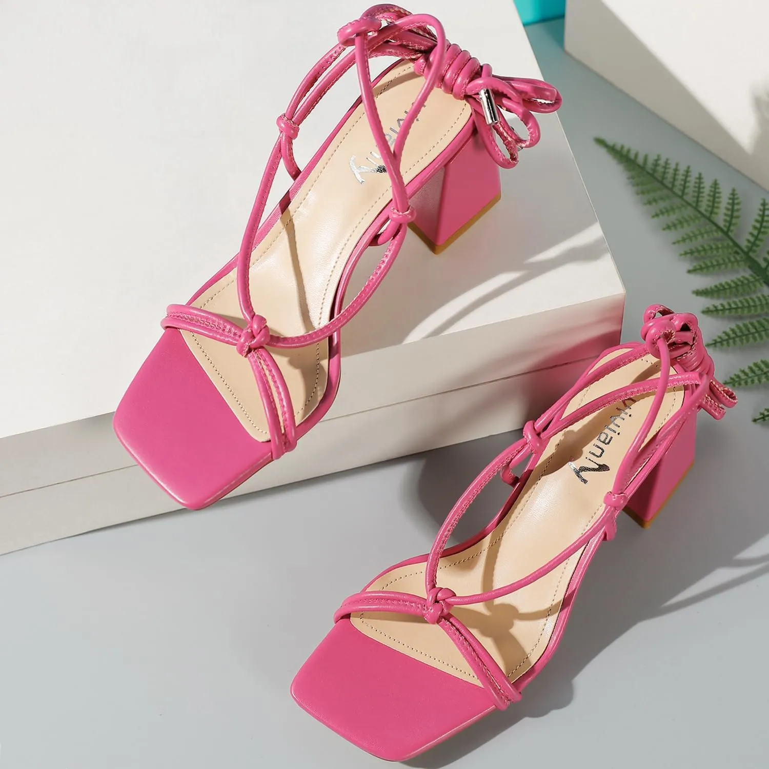 Heel Sandals Strappy Straps diagonally impair ornate Ankle Wrap Heels vivianly Women's Lace Up Chunky 