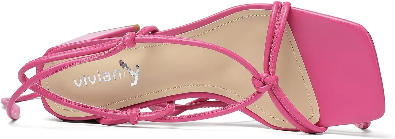 Heel Sandals Strappy Straps diagonally impair ornate Ankle Wrap Heels vivianly Women's Lace Up Chunky 
