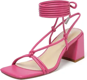 Heel Sandals Strappy Straps diagonally impair ornate Ankle Wrap Heels vivianly Women's Lace Up Chunky 