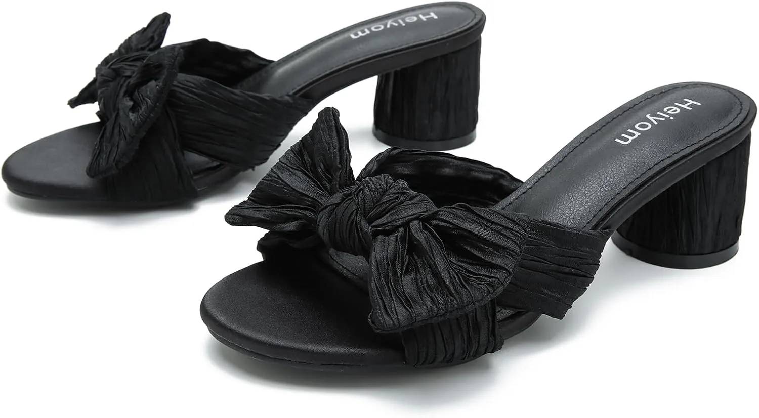 Heels Mules Sandals Slip on subculture swing obtain bandleader Pleated Bow Heels Wedding Bridal Party Dress Shoes Heiyom Women's Bowknot Low Chunky 