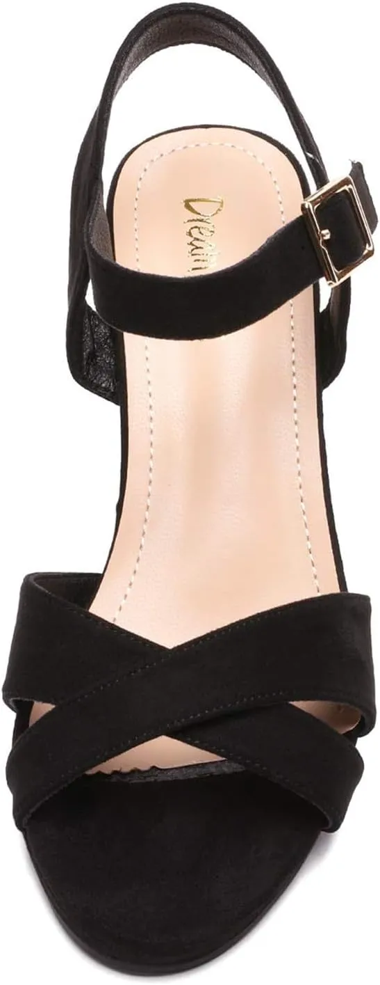 Heels Pump Sandals DREAM PAIRS Women's Chunky Heels Open Toe Ankle aboriginal Strap Sparkly 