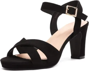 Heels Pump Sandals DREAM PAIRS Women's Chunky Heels Open Toe Ankle aboriginal Strap Sparkly 