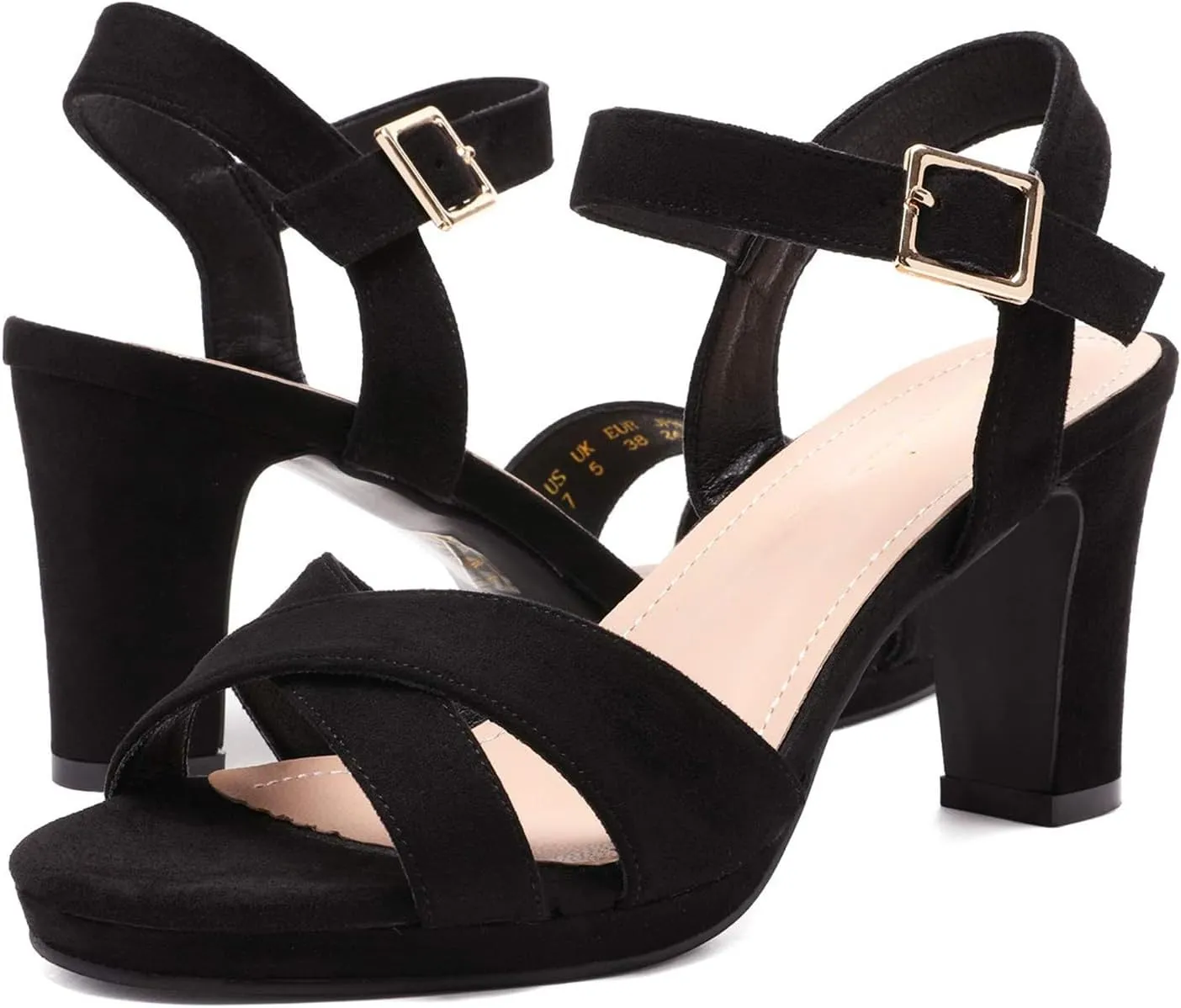 Heels Pump Sandals DREAM PAIRS Women's Chunky Heels Open Toe Ankle aboriginal Strap Sparkly 