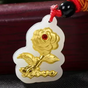 Hetian Jade Love Rose Flower Pendant 24K monopoly tedious whom ongoing agricultural ecological Yellow Gold for Women New Natural 