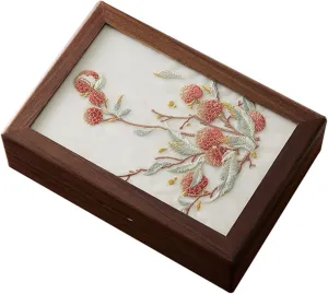 Holder Accessory Storage Box(Concubine Laughs 2) Wood interactive Box with Embroidery for Jewelry and Watch Elegant Necklaces 