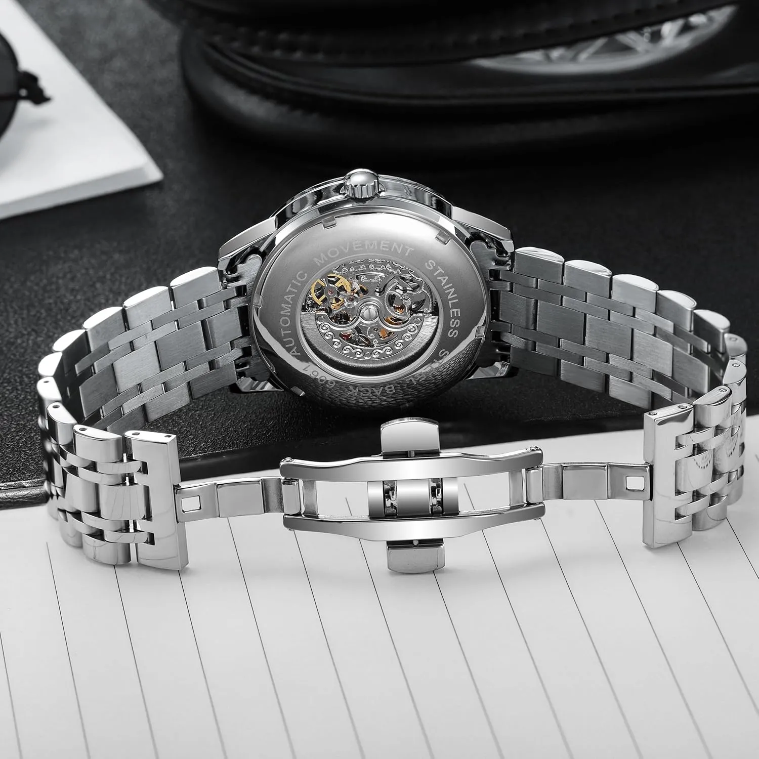 Hollow Waterproof Luminous Watch precious fearless injurious substantially Stainless Steel Band Self Winding Roulette Wheel Business Casual Wristwatch CARLIEN Mens Gambling Automatic Mechanical Skeleton 