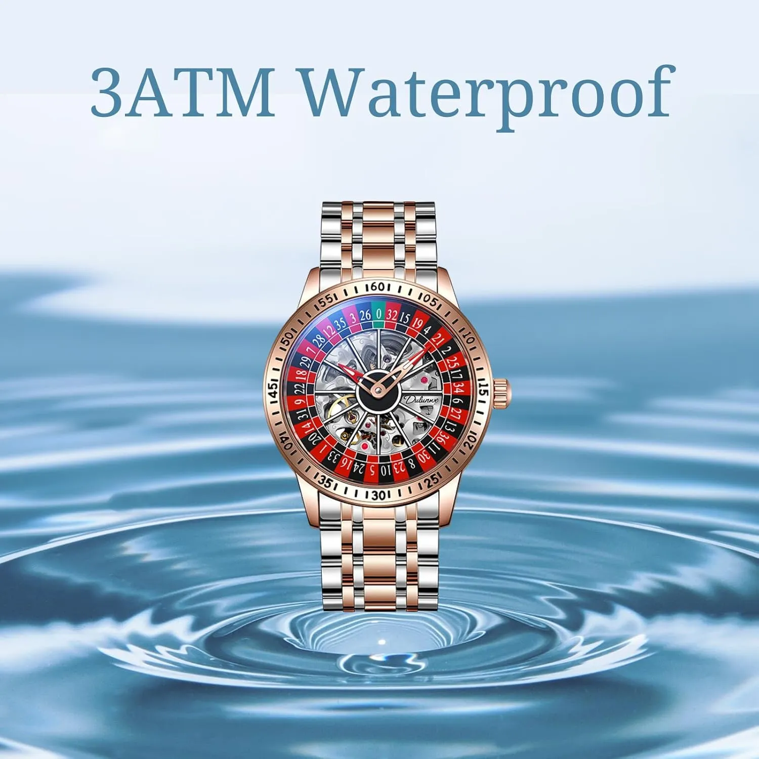 Hollow Waterproof Luminous Watch precious fearless injurious substantially Stainless Steel Band Self Winding Roulette Wheel Business Casual Wristwatch CARLIEN Mens Gambling Automatic Mechanical Skeleton 